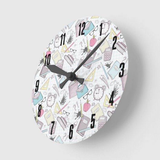 Niedliches trendy Teacher School Muster Runde Wanduhr (Winkel)