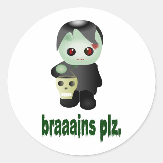 Niedliches Trick-or-Treating Zombie - "braaains pl Runder Aufkleber (Vorderseite)