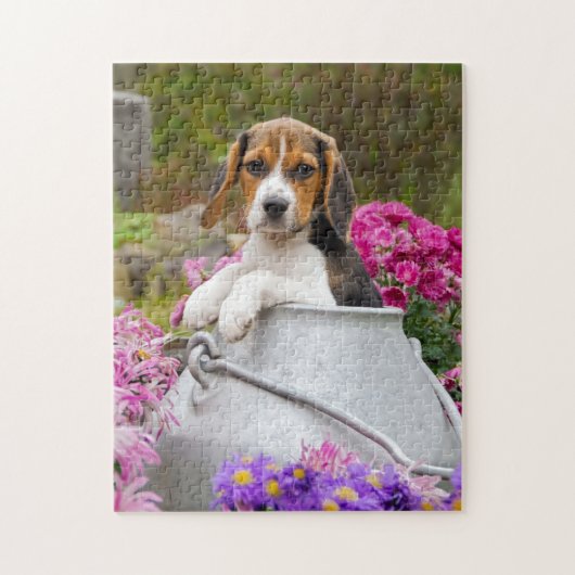 Niedliches Tricolor Beagle-Hundewelpen-Butterfaß - Puzzle (Vertikal)