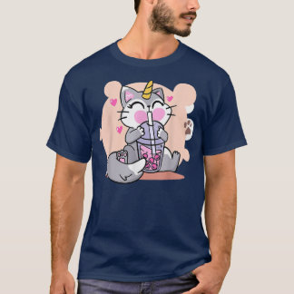Niedliches Trinken Kawaii Boba Cat Bubble Anime Ja T-Shirt