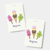 Niedliches Trio aus Cartoon-Eis Ausweis (Vorder- & Rückseite)