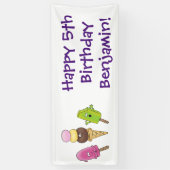 Niedliches Trio aus Cartoon-Eis Banner (Vertikal)