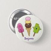 Niedliches Trio aus Cartoon-Eis Button (Vorne & Hinten)