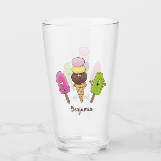 Niedliches Trio aus Cartoon-Eis Glas (Rückseite)