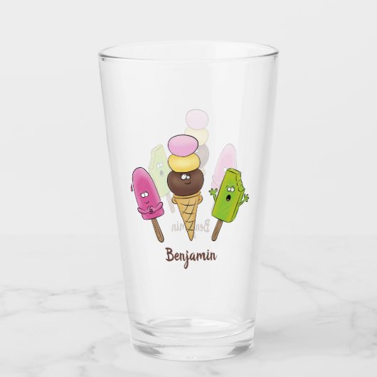 Niedliches Trio aus Cartoon-Eis Glas (Vorderseite)