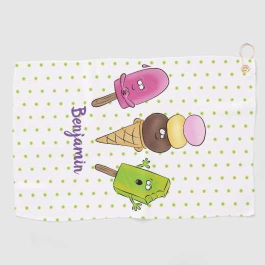 Niedliches Trio aus Cartoon-Eis Golfhandtuch (Horizontal)