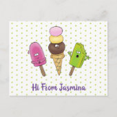 Niedliches Trio aus Cartoon-Eis Postkarte (Vorderseite)