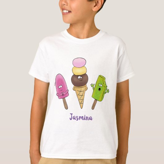 Niedliches Trio aus Cartoon-Eis T-Shirt (Vorderseite)