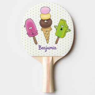 Niedliches Trio aus Cartoon-Eis Tischtennis Schläger