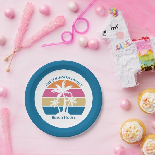 Niedliches Tropical Palm Tree Custom Blue Beach Pa Pappteller (Party)