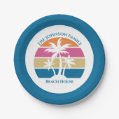 Niedliches Tropical Palm Tree Custom Blue Beach Pa Pappteller (Vorderseite)