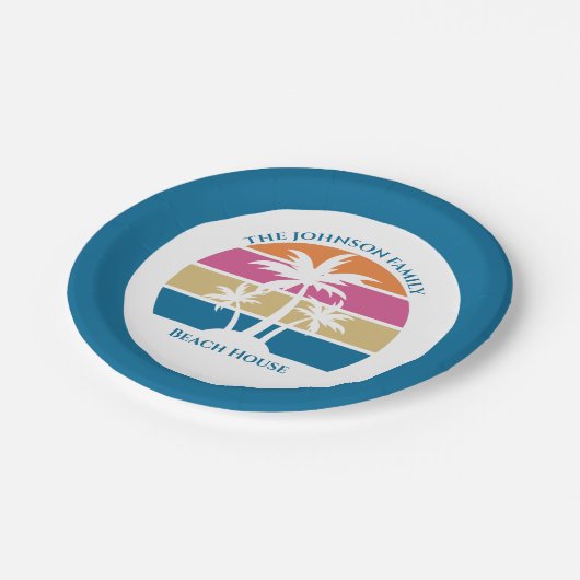 Niedliches Tropical Palm Tree Custom Blue Beach Pa Pappteller (Schrägansicht)