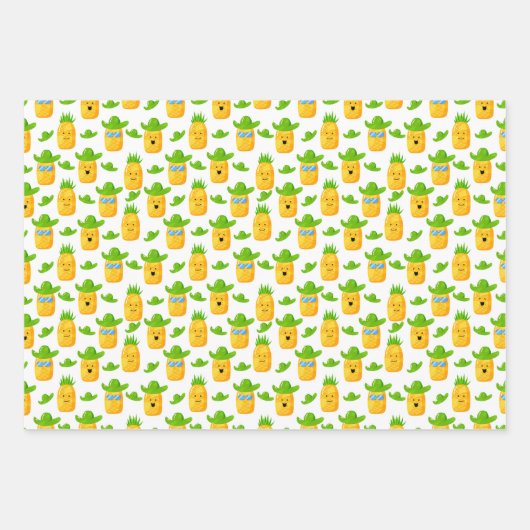 Niedliches Tropisches Ananas-Umhüllungspapier Set Geschenkpapier Set (Vorderseite)