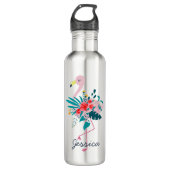 Niedliches tropisches Flamingo Kunst, Dichtung und Edelstahlflasche (Vorderseite)