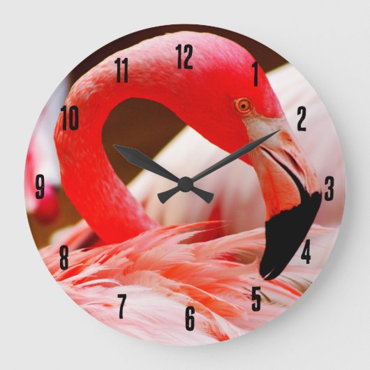 Niedliches tropisches Rosa Flamingo Große Wanduhr (Vorderseite)