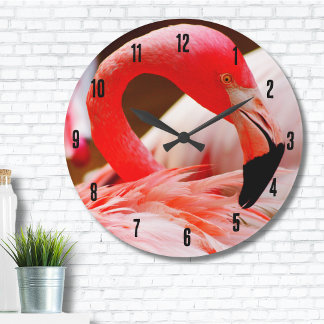 Niedliches tropisches Rosa Flamingo Große Wanduhr