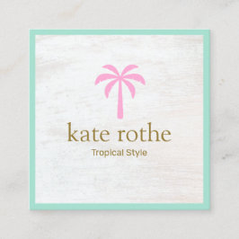 Niedliches tropisches Rosa Palmenbaum Weißes Holz Telefonnummerkarte
