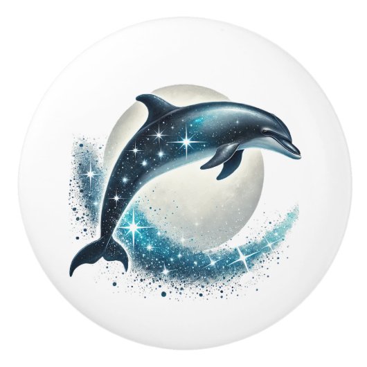 Niedliches tropisches Strandhaus Delfine Keramikknauf (Vorderseite)