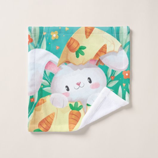 Niedliches Tuch-Set Osterhasewatercolor-| Badhandtuch Set (Waschlappen)