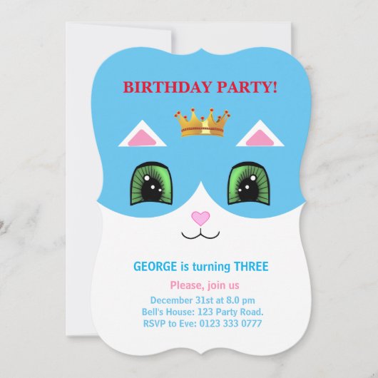 Niedliches Türkis und Weißer Prinz Tuxedo Katze Ge Einladung (Vorderseite)