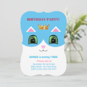 Niedliches Türkis und Weißer Prinz Tuxedo Katze Ge Einladung (Stehend Vorderseite)