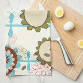 Niedliches türkisblaues Retro-Muster Geschirrtuch (Viertel Falte)