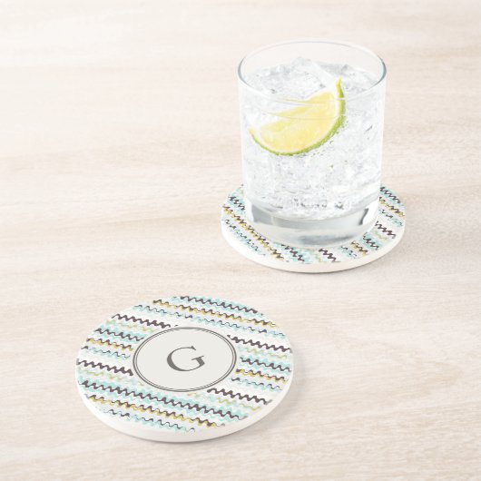 Niedliches, türkisfarbenes abstraktes Muster Monog Untersetzer (Seite)