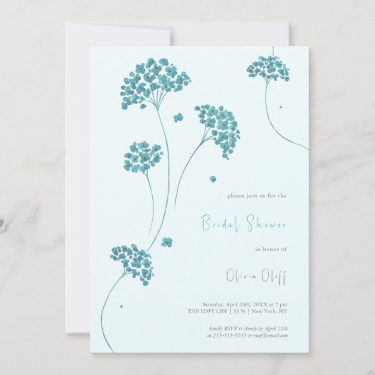 Niedliches türkisfarbenes Blume Brautparty Einladung (Vorderseite)
