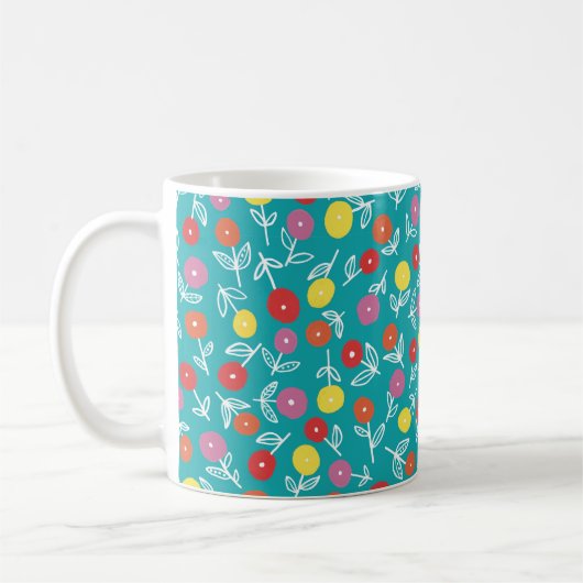 Niedliches türkisfarbenes Blumenmuster Kaffeetasse (Links)