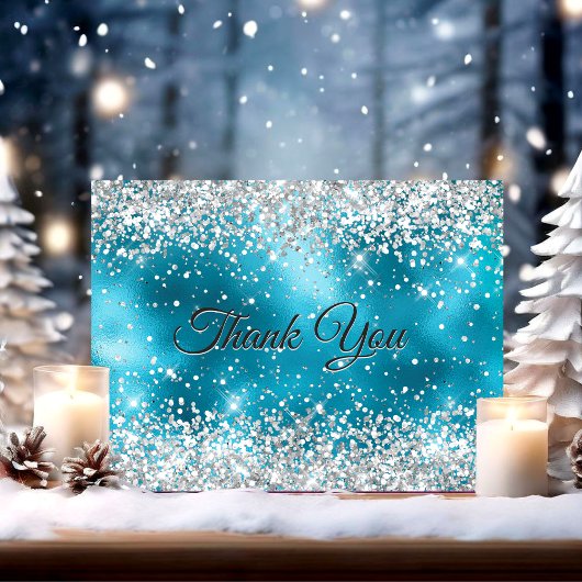 Niedliches türkisfarbenes Imitat Glitzer Dankeskarte