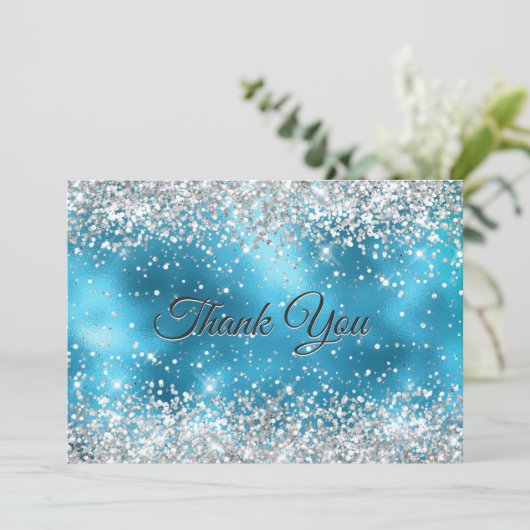 Niedliches türkisfarbenes Imitat Glitzer Dankeskarte (Stehend Vorderseite)
