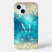 Niedliches türkisfarbenes Imitat Glitzer Monogramm Case-Mate iPhone Hülle (Rückseite)