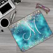 Niedliches türkisfarbenes Imitat Glitzer Monogramm Mousepad