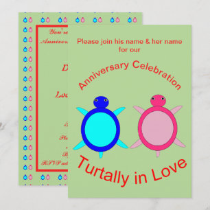 Niedliches Turtle Couple Personalisierter Jahresta Einladung