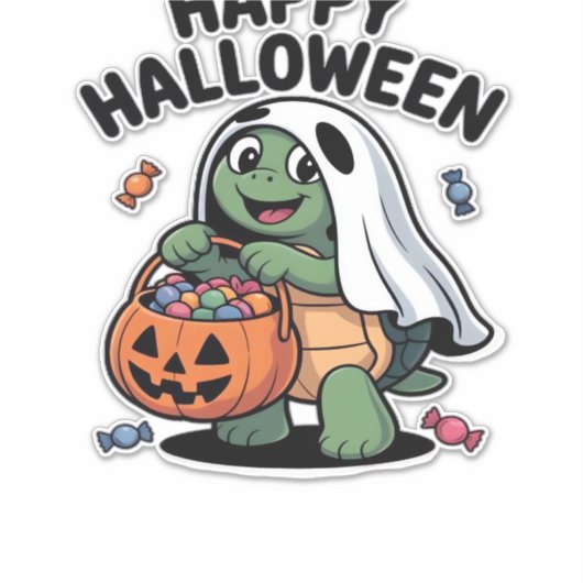 Niedliches Turtle Ghost Kostüm � Adortable Hallowe Aufkleber (Vorderseite)