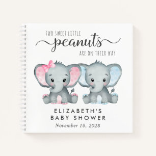 Niedliches Twin Girl Boy Elephant Baby Shower Gäst Notizblock