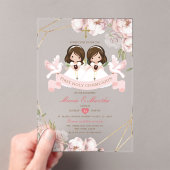 Niedliches TWIN Girl First Holy Communion Pink Flo Acryleinladungen (Insitu (Handheld))