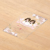 Niedliches TWIN Girl First Holy Communion Pink Flo Acryleinladungen (Ablage )