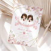 Niedliches TWIN Girl First Holy Communion Pink Flo Einladung
