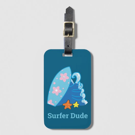 Niedliches Typ Surfboard und Wave Gepäckanhänger (Vorderseite Vertikal)