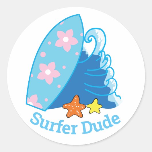 Niedliches Typ Surfboard und Wave Runder Aufkleber (Vorderseite)