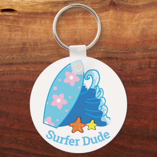 Niedliches Typ Surfboard und Wave Schlüsselanhänger (Rückseite)