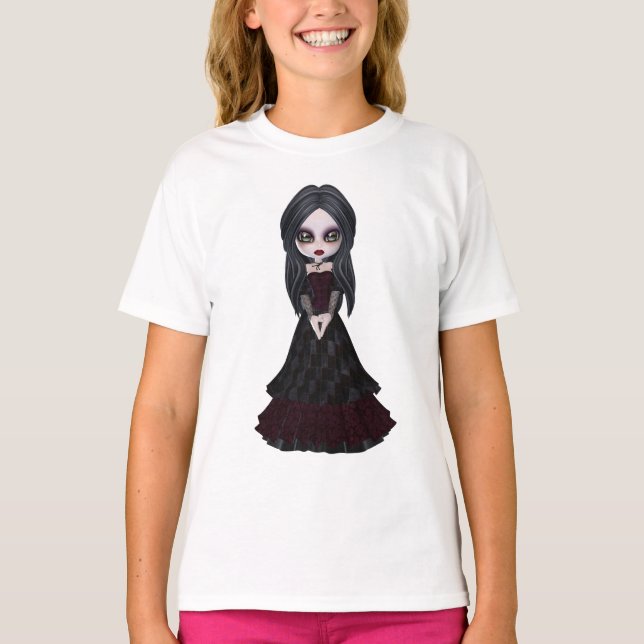Niedliches u. Creepy kleines Goth Mädchen T-Shirt (Vorderseite)