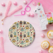 Niedliches u. der Spaß-Retro Roboter themed Party Pappteller (Party)