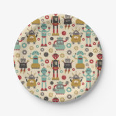 Niedliches u. der Spaß-Retro Roboter themed Party Pappteller (Vorderseite)