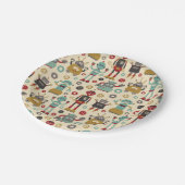 Niedliches u. der Spaß-Retro Roboter themed Party Pappteller (Schrägansicht)