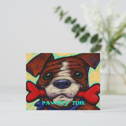 NIEDLICHES U. PLAYFUL PARTY DES HUNDPAWRTY LADEN EINLADUNG (Stehend Vorderseite)