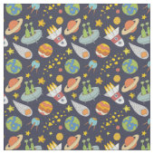 Niedliches UFO-Weltraumflugmuster Stoff (Nahaufnahme)