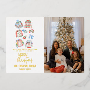 Niedliches Ugly Sweater Frohe Weihnachts-Foto Gold Folien Feiertagskarte