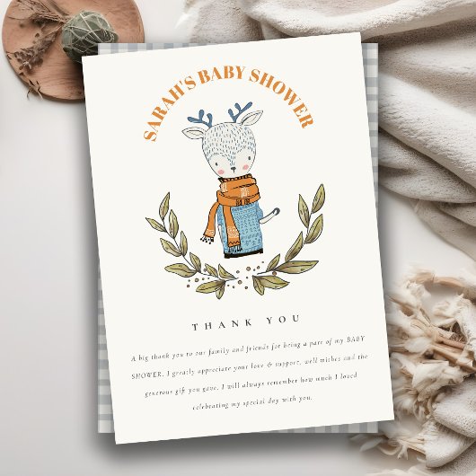 Niedliches Ugly Sweater Leaf Winter Rentier Baby D Dankeskarte